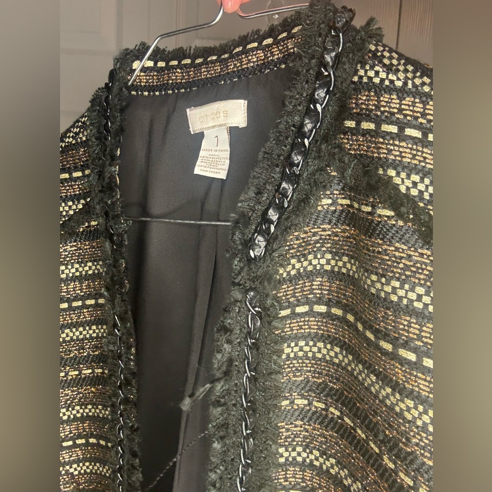 Black And Gold Chico’s Jacket With Chain Detail
